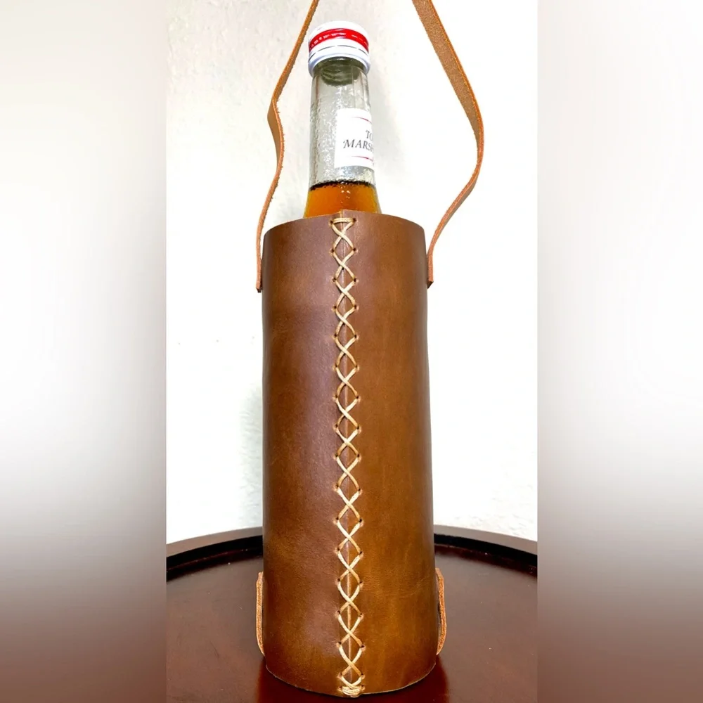 Leather Bottle Holder Tote